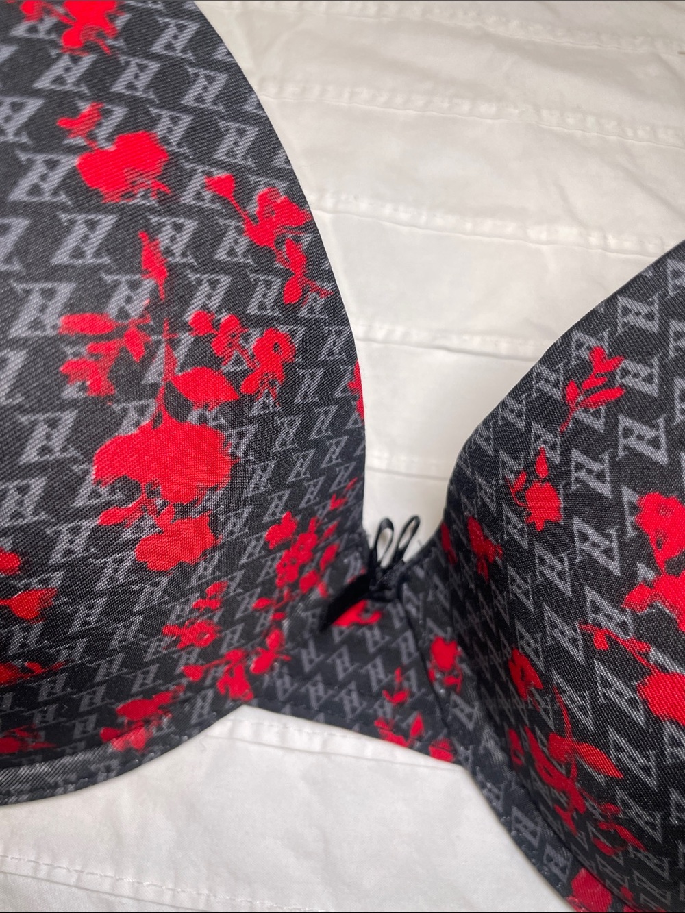 Adrienne Vittadini Black Bra with Red Floral Print Adjustable Straps - Picture 5 of 5